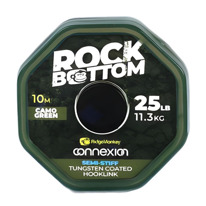 RidgeMonkey - Connexion Rock Bottom Tungsten Semi Stiff Coated Hooklink Camo Green 25lb