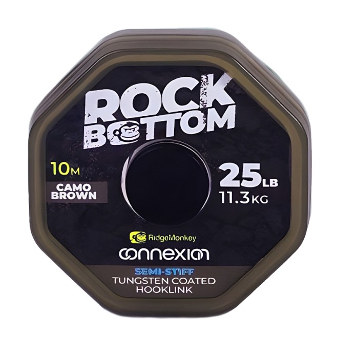 RidgeMonkey - Connexion Rock Bottom Tungsten Semi Stiff Coated Hooklink Camo Brown 25lb